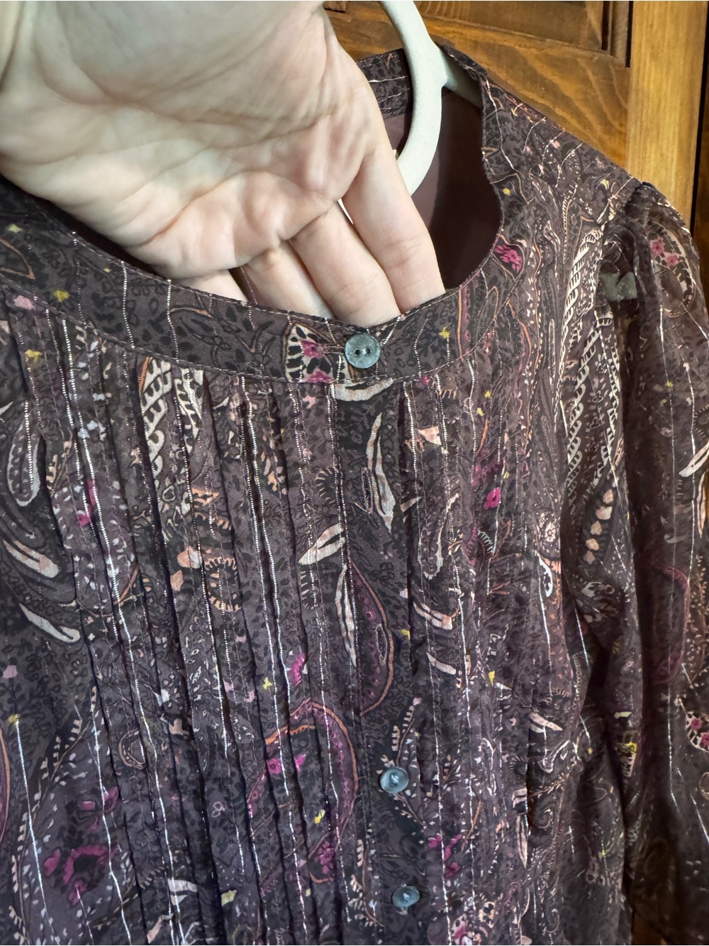 297. Lucky Brand Plum Paisley Long-Sleeve Tiered Dress - Picture 4 of 8
